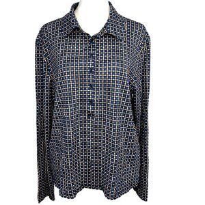 Gerard Darel Long Sleeve Blouse Navy Geometric Size 4